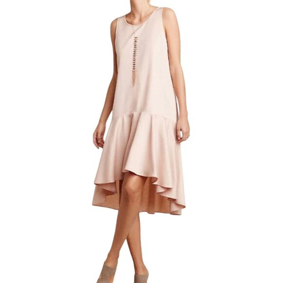 NWT Maeve Anthropologie Camellia Dropwaist Ruffled High-Low Dress in Rose - Picture 1 of 8